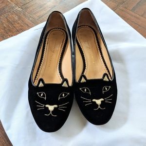 Charlotte Olympia Kitty Cat Flats Black 8.5 38.5